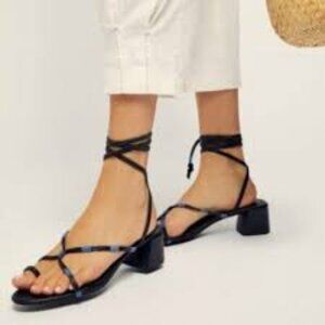 New Free People Women's Hermosa Lace Up Black  Leather Sandal